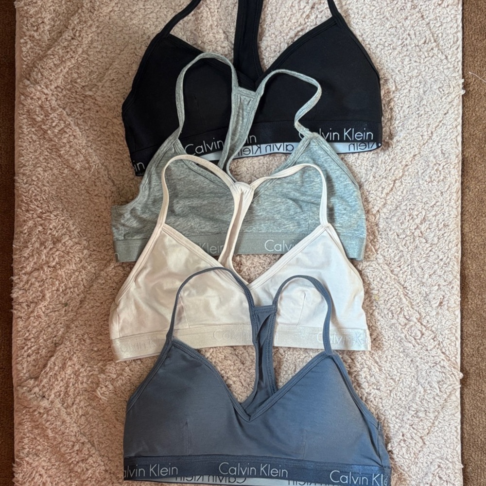 Set of 4 Calvin Klein Women's Bralette Collection - Black,Gray,Lt Pink,and Blue